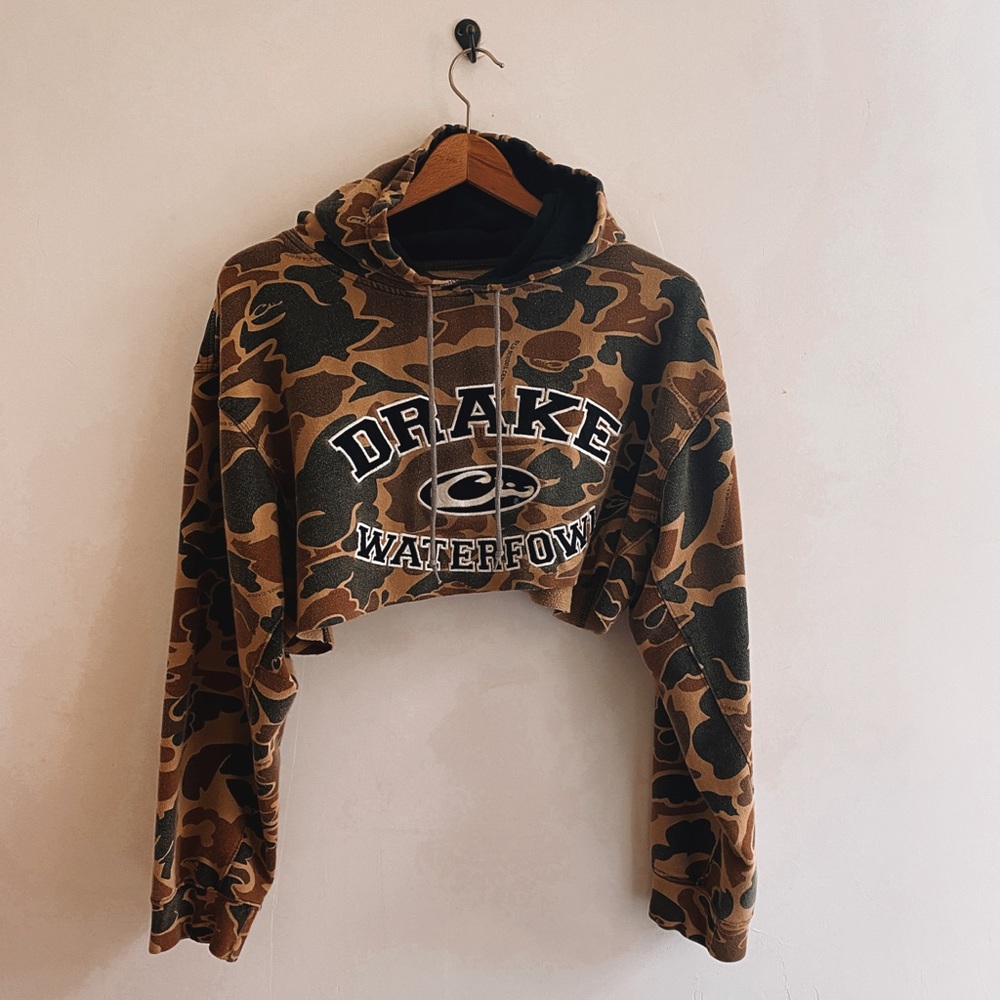 Vintage 90s Camo crop top hoodie sweatshirt custom